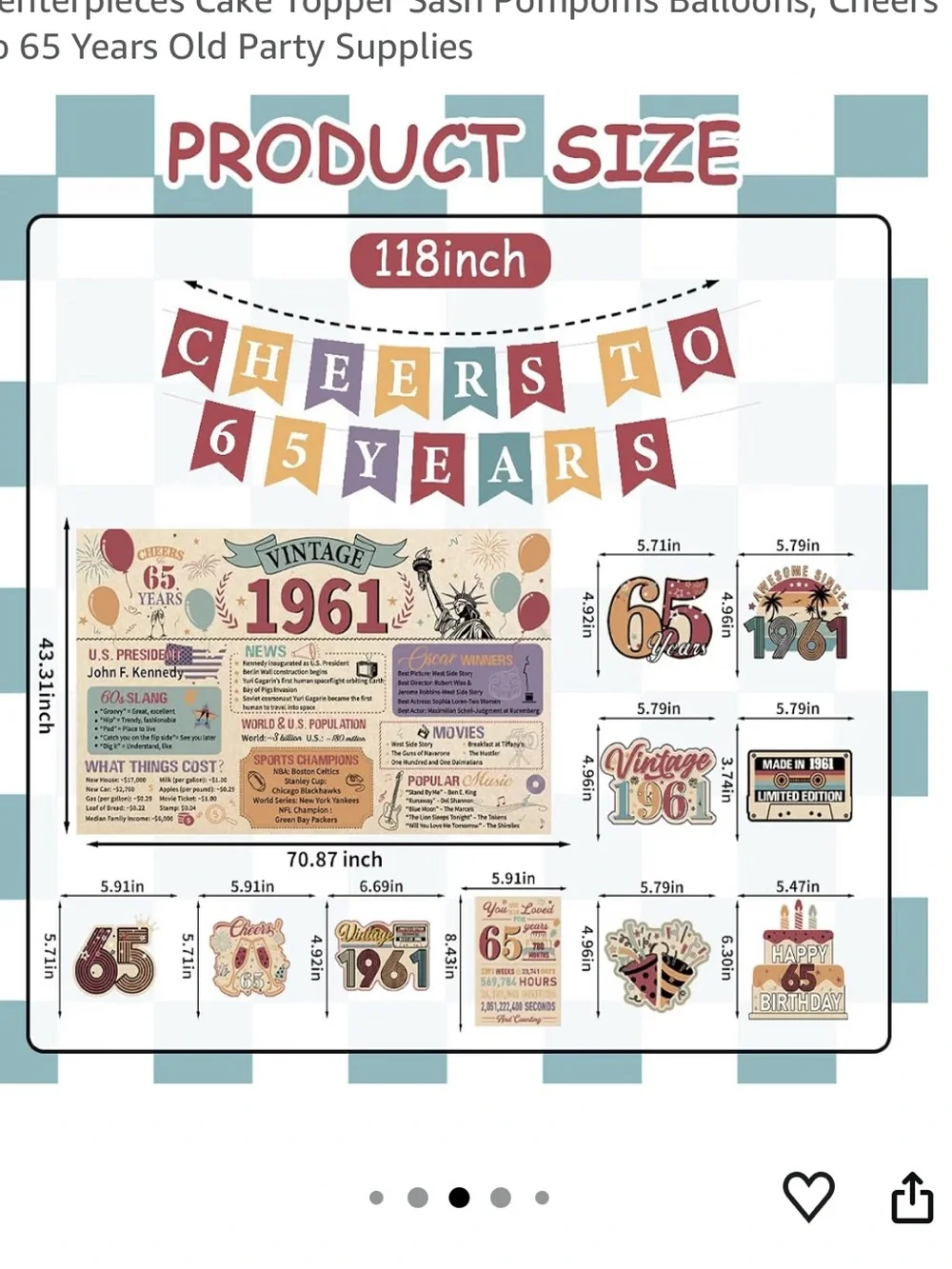 1961 65th Birthday Party Decorations